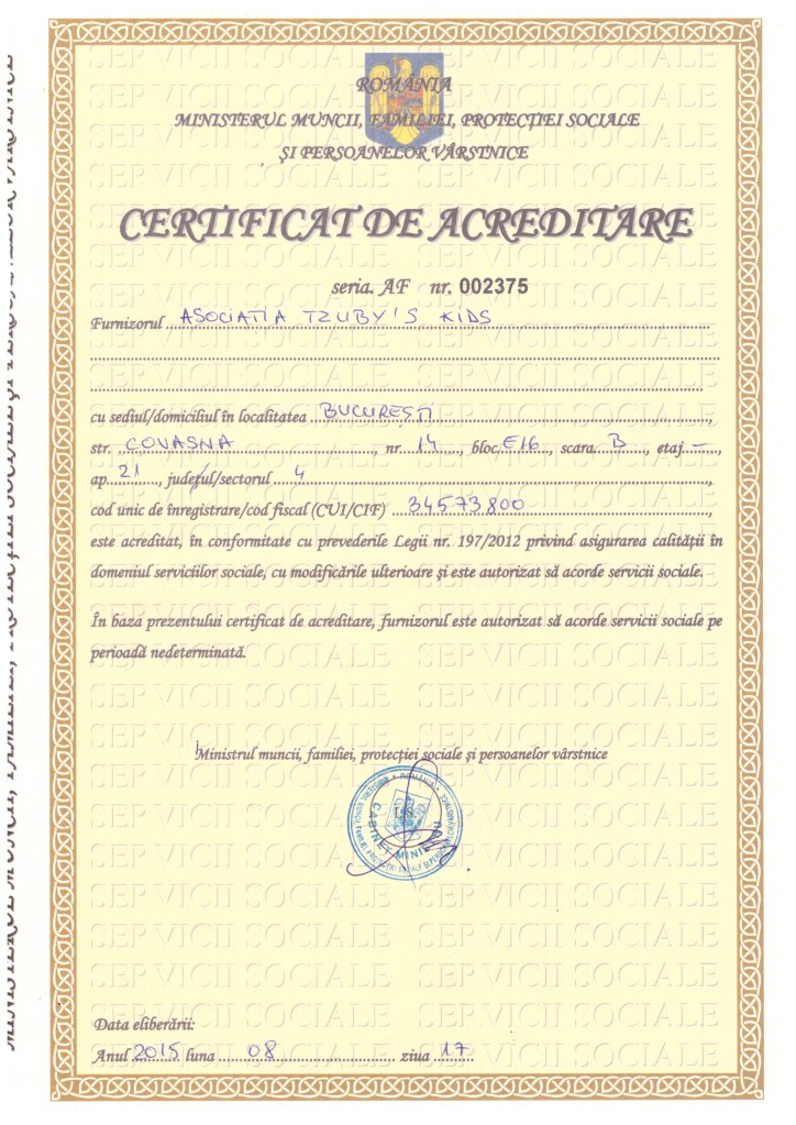 Tzuby s Kids - MMFPS Certificat de acreditare